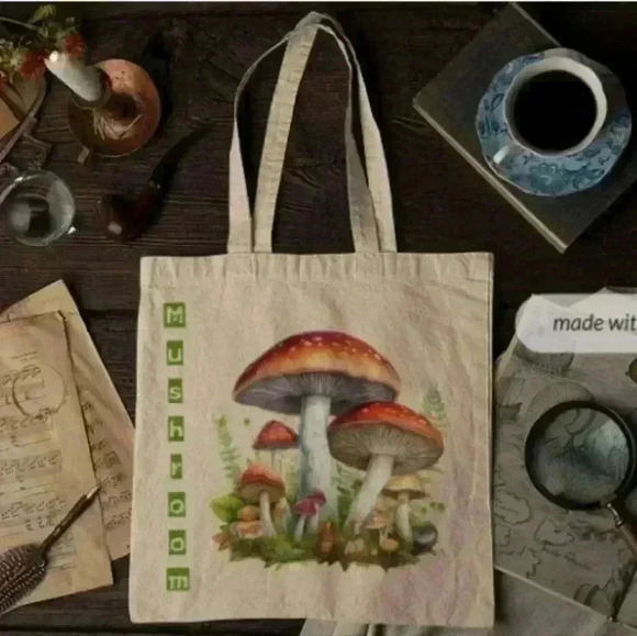 Mushroom canvas recycled tote bag print - Picture 3 of 3